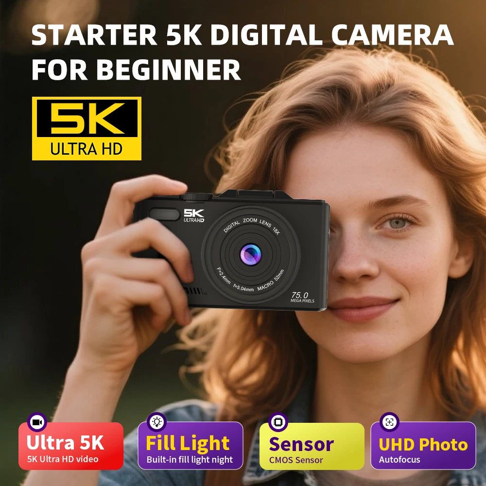 كاميرا تصوير رقمية مدمجة 5K 18X تكبير رقمي عتيق مسجل فيديو مدونة فيديو يوتيوب 180 ° كاميرا ويب واي فاي بشاشة قابلة للطي #1