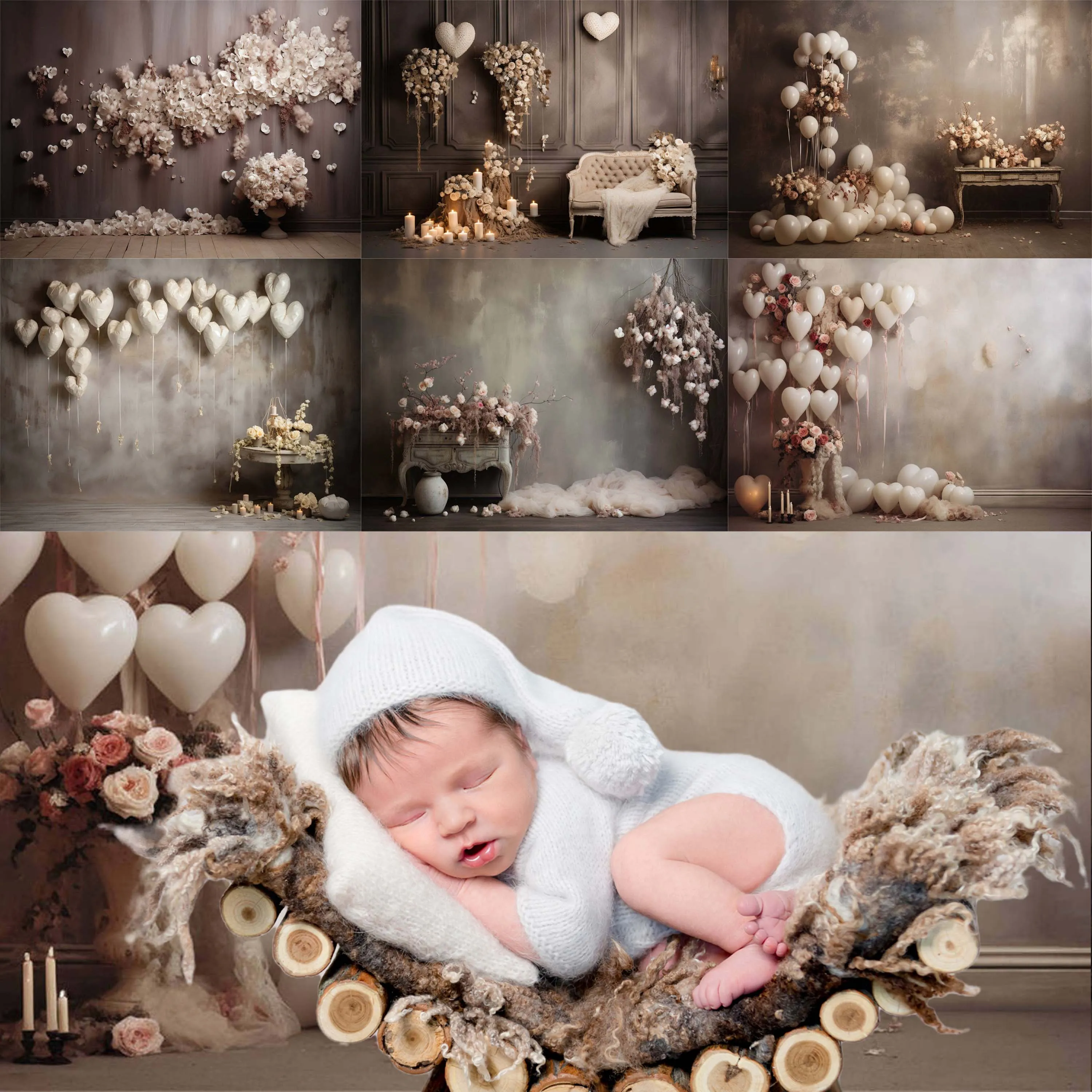 Vintage Photography Backdrops for Baby Birthday Party Decoration, Econ Vinyl Background,Retro Brown Grey Wall Pattern