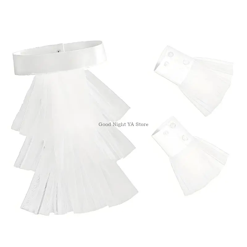 

Tulle Detachable Collar Jabot Neckpiece Arm Sleeves Set For Fashion Enthusiasts