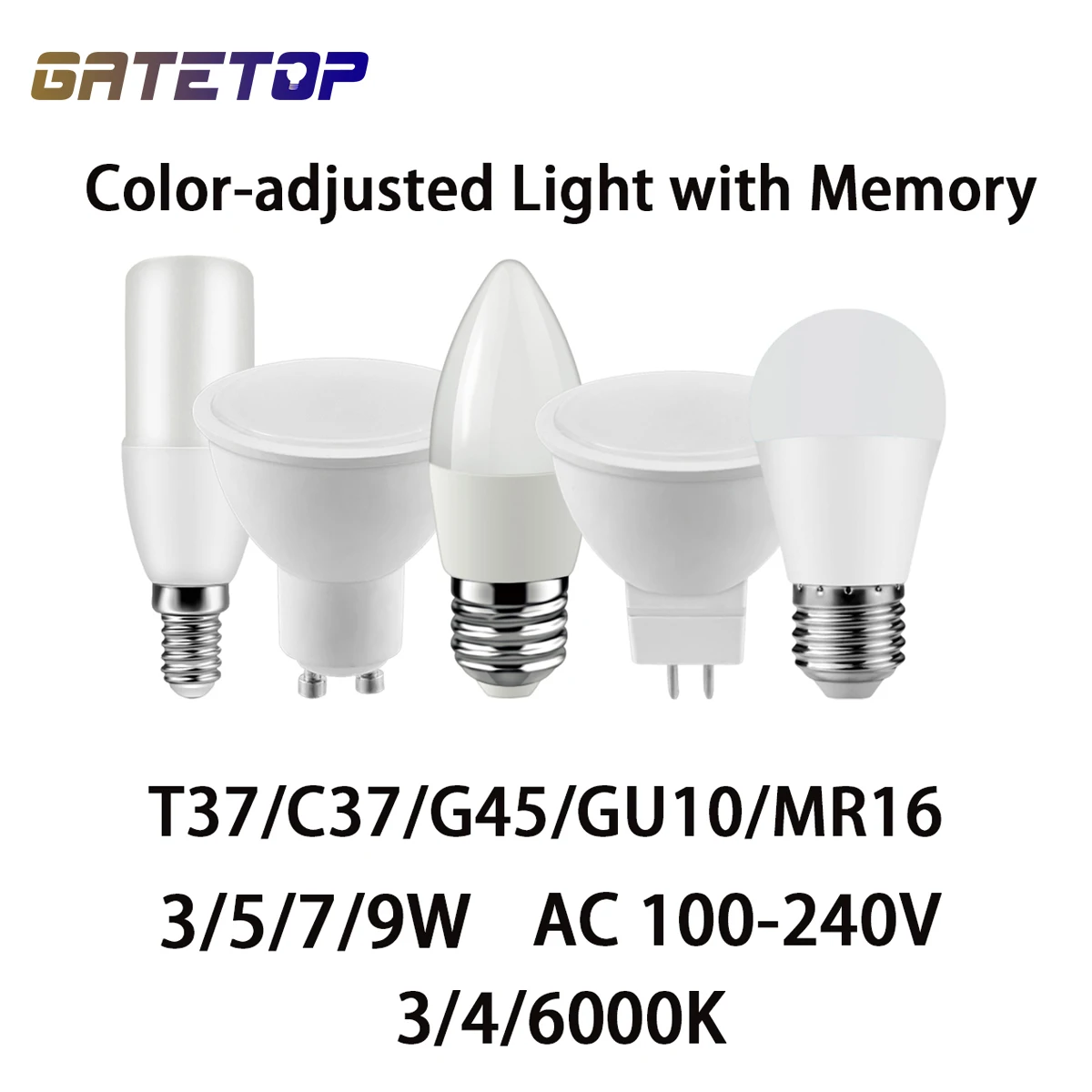 Color-adjusted Light with Memory AC100-240V 3/5/7/9W 4/8/12/16/20PCS T37/C37/G45/GU10/MR16 for Room Kitchen Living Room