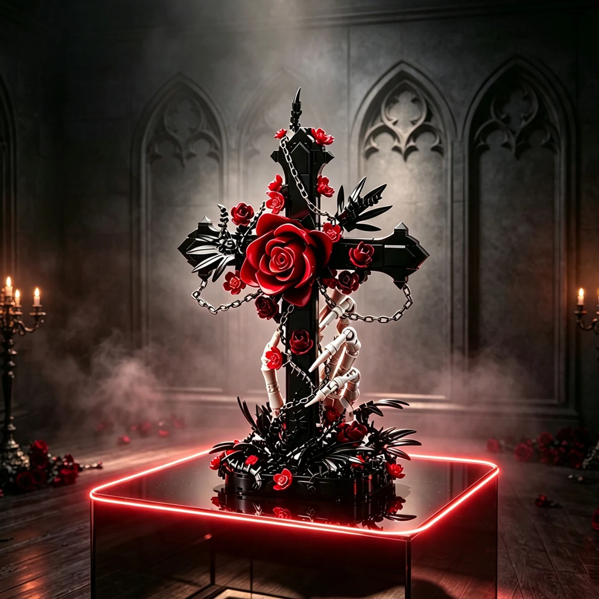 Halloween Home Decor Gift Toys Party Gifts Gothic Rose Cross Dark Aesthetic Skeleton Hand Flower DIY Model Desktop Toy Holiday