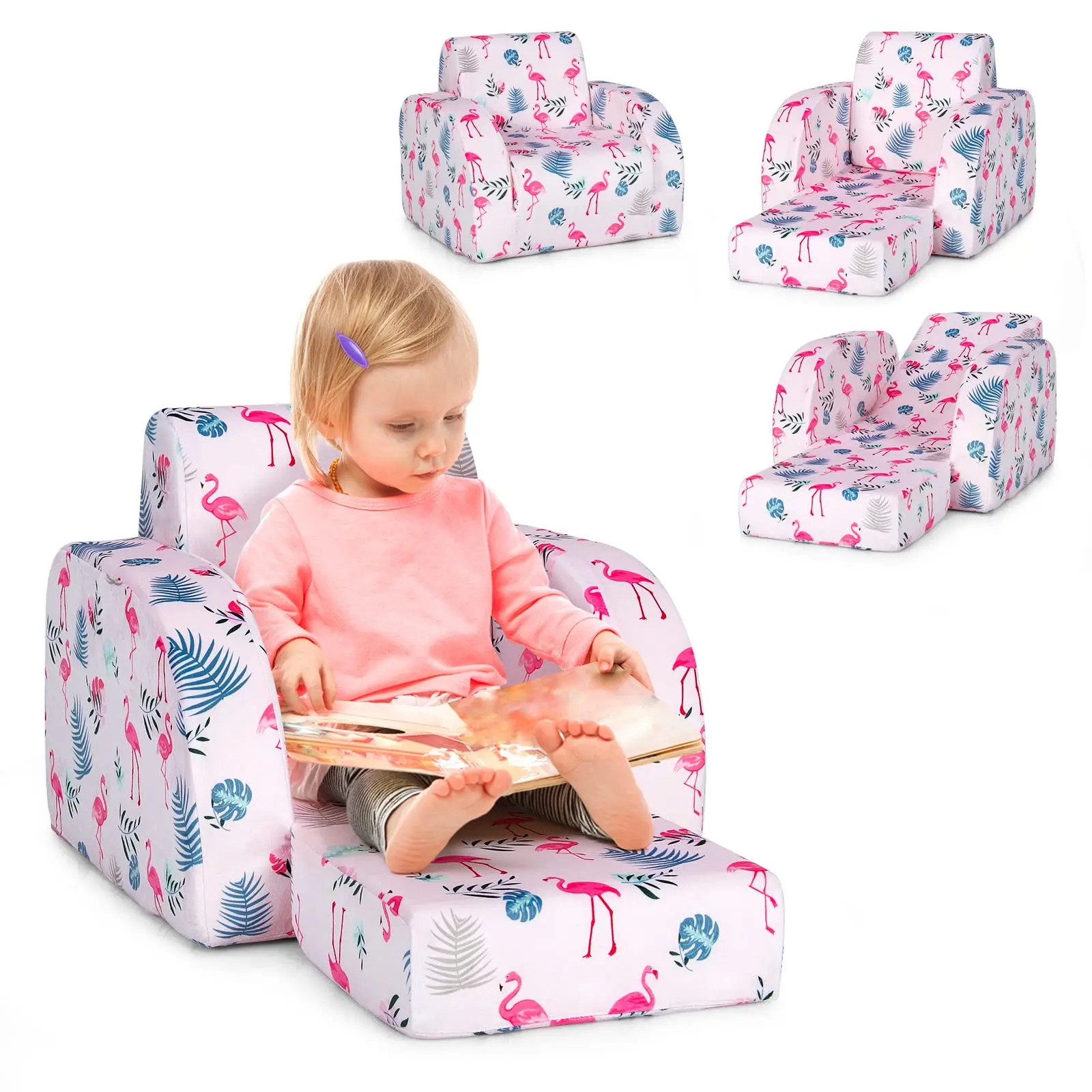 Velvet 3 in 1 Convertible Kids Sofa Seat baby sitting sofa chair cartoon baby fold sofa