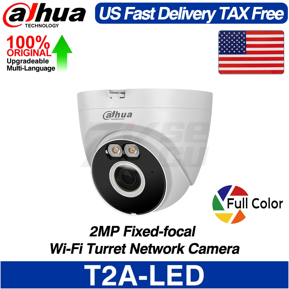 

Dahua Original T2A-LED 2MP Fixed-focal Wi-Fi Turret Network Camera Full Color Human Detection Built-in MIC SD Slot IP67