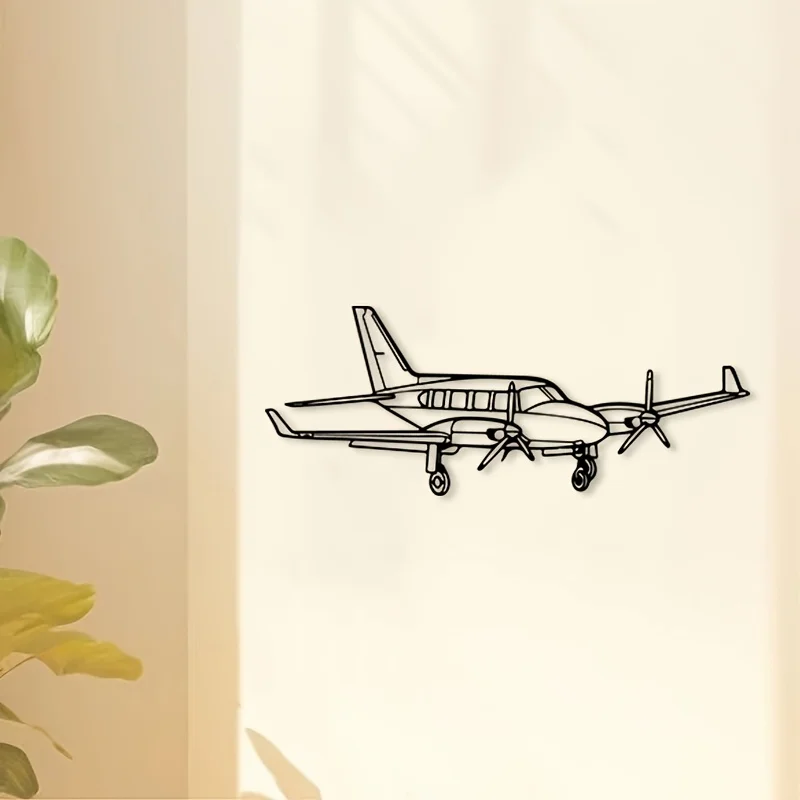 CIFBUY Metal Wall Art,2D Flat Laser Cut Vintage Airplane Silhouette Iron Hanging Sculpture,Rustproof Powder‑Coated Wall Decor
