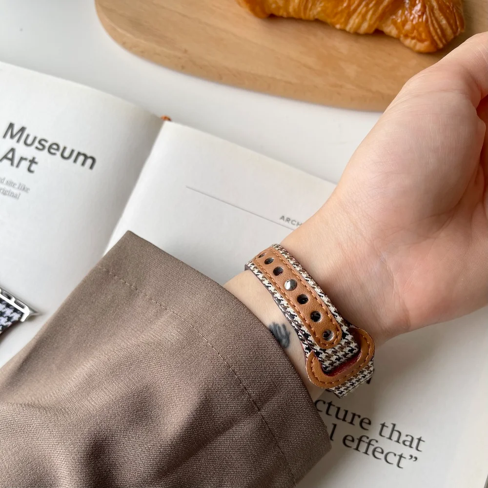 Bracciale per orologio Cinturino per orologio nuovissimo per Apple Watch iwatch 1/2/3/4/5/6/7 Cinturino per orologio in pelle di tela per iwatch7123456