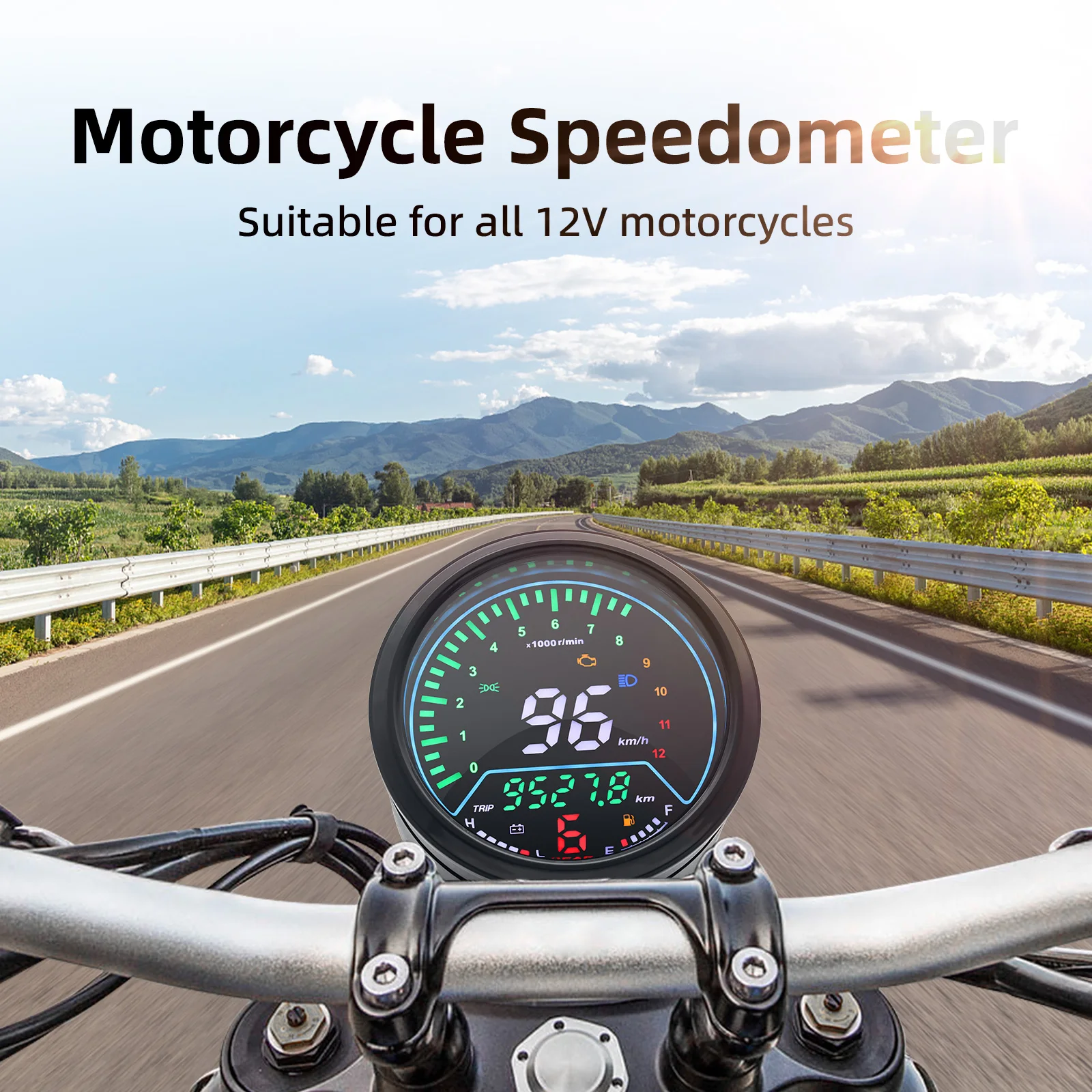Motorcycle Digital Speedometer 12V For Suzuki GN125 12000RPM KMH/MPH Voltage Alarm Display Gear Indicator LCD Dashboard Meter