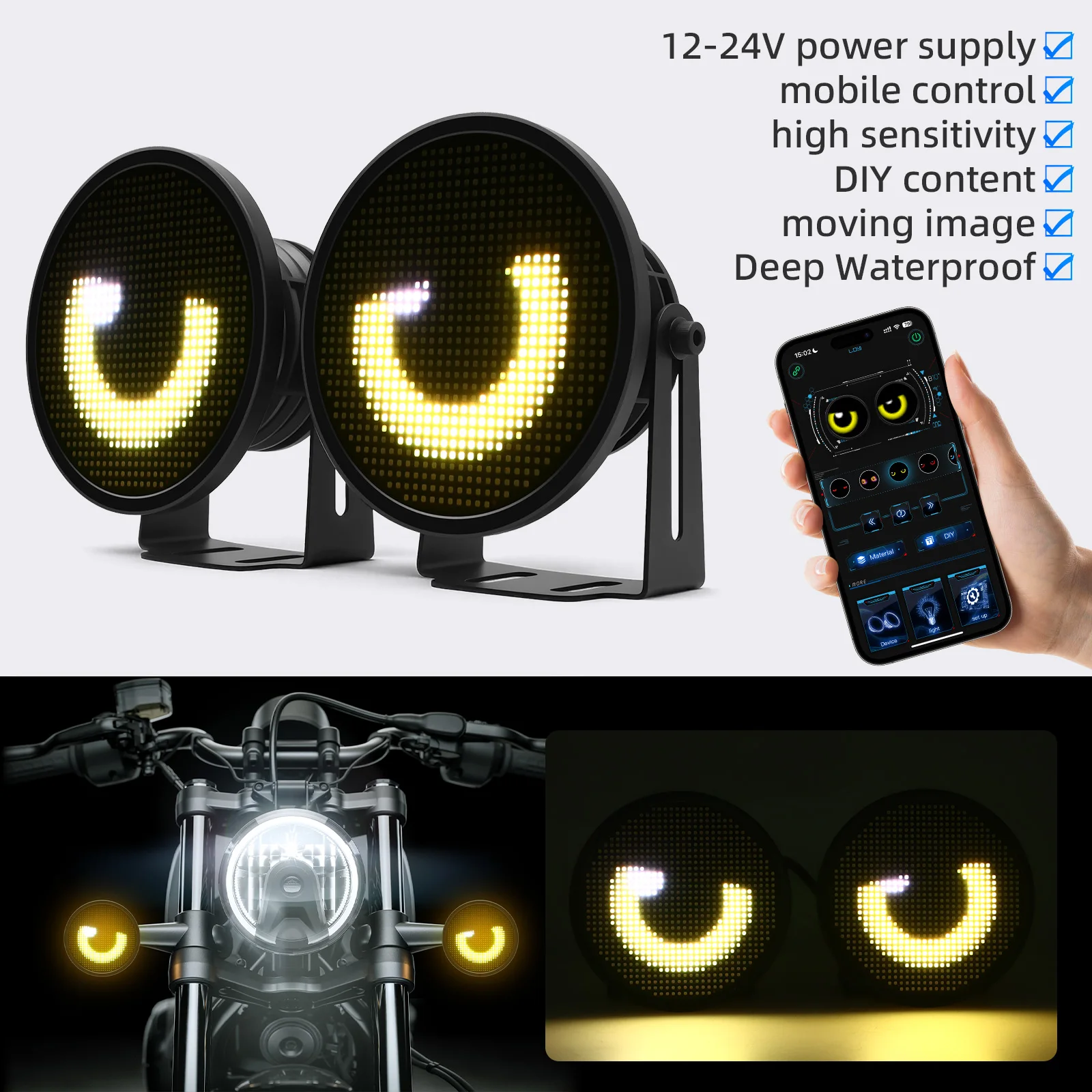 Picture 3: LED Eyes Matrix Pixel Panel Lamp APP Control Automotive Equipment Automotive Fog Lights Dynamic Eye Lights For Car Motorcycle