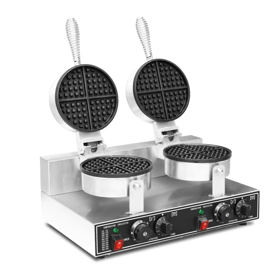 

OP-UB-2 Commercial Waffle Maker, Round Waffle Iron, Non-Stick Waffle Baker Machine With Temp Range Coated Baking Pans
