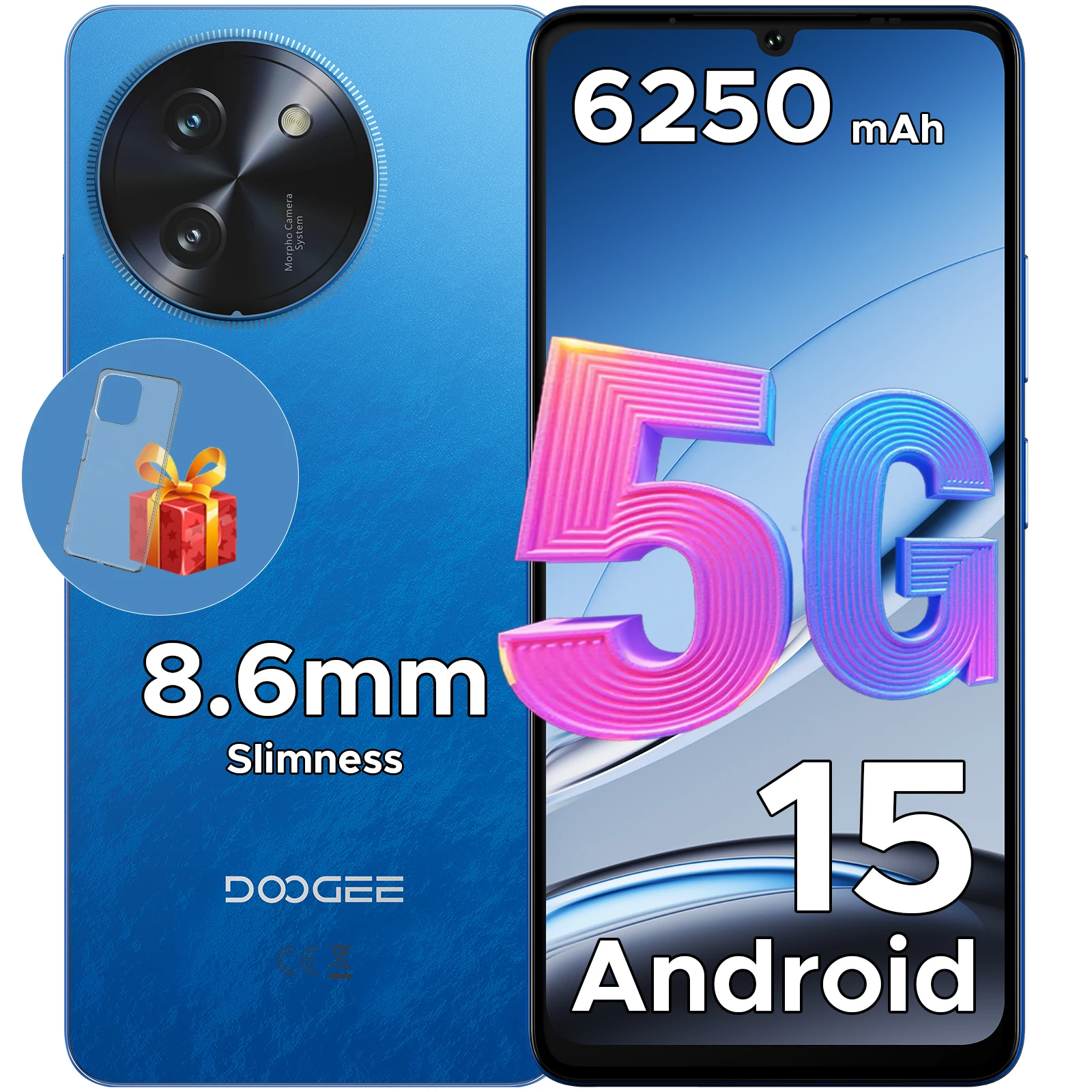 DOOGEE Note 59 5G-smartphone 32 GB 128 GB 6250 mAh Grote batterij 6,75 "120 Hz UNISOC T8200 Octa Core Android 15 Widevine L1 NFC