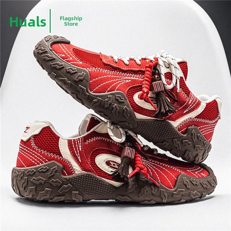 Men's Breathable Casual Shoes Dequan Autumn Mesh Lightweight Sporty Versatile Low Top Glue-Welding Rubber Outsole Outdoor Shoes
