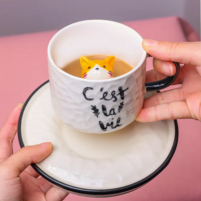 Cute Kitten Ceramic Cat Claw Cup, Bottom Animal Water Cup, Girl Cat Cup, Coffee 3-dimensional Cup, 220ml