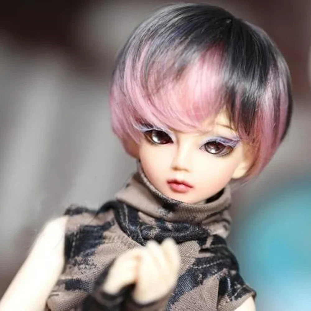 Pink Black Highlights 1/3 1/4 1/6 1/8 BJD SD Doll Wig Heat Resistant Fiber Short Bangs Hair Cute BoBo Style Doll Accessories