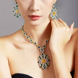 EYER Top Grade Temperament AAA Zircon designer Necklace For Women Luxury Green Drop Earrings Wedding Evening Dress Jewelry Set
