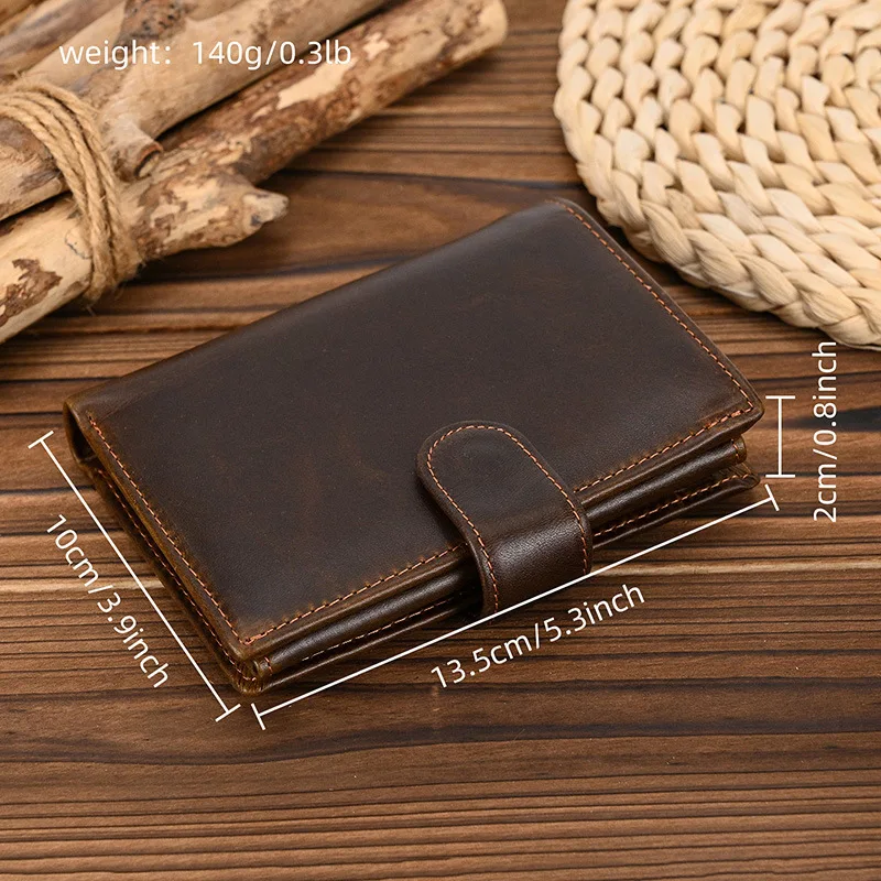 Genuine Leather Short Wallet Unisex Top Grain Cowhide Multi-Card Slots Money Clip With Coin Pocket Compact Design