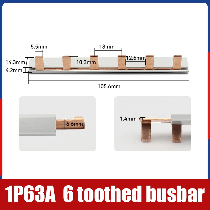 1/2P Pin 63A Circuit Breaker Connector Type Busbar Copper Bar Terminal Block For MCB DZ47 Air Switch Connector