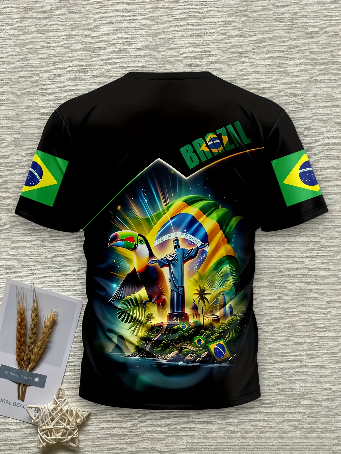 الرجال البرازيل تحت عنوان ثلاثية الأبعاد مطبوعة الجرافيك تي شيرت نابضة بالحياة الاستوائية تصميم منتظم صالح عادية قصيرة الأكمام تي شيرت في الهواء الطلق الشارع الشهير