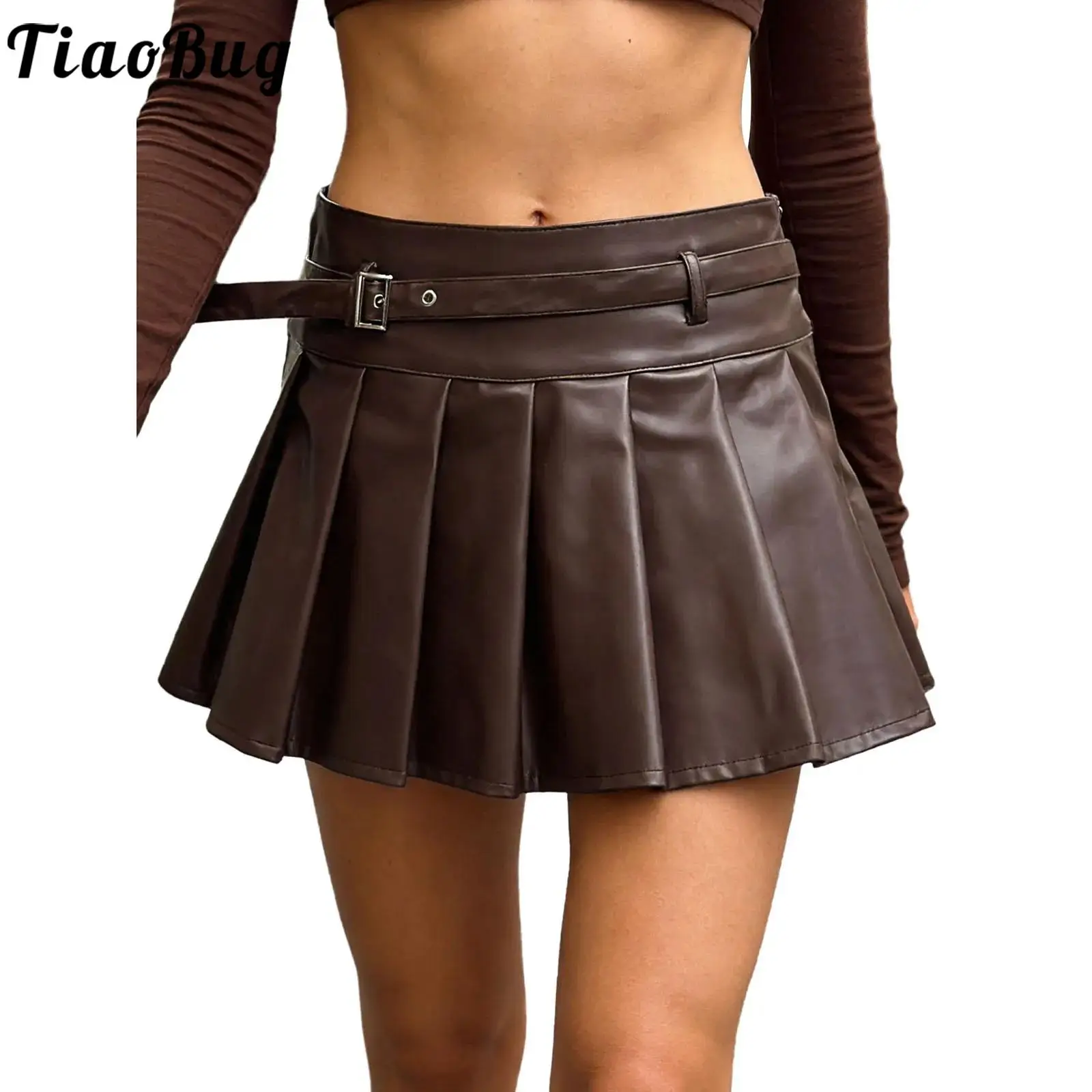 

Женская стильная юбка из искусственной кожи с высокой талией, уличный стиль, для рейвов и вечеринок, с боковой молнией, в стиле Y2K, со встроенными шортами, для дня рождения и клуба