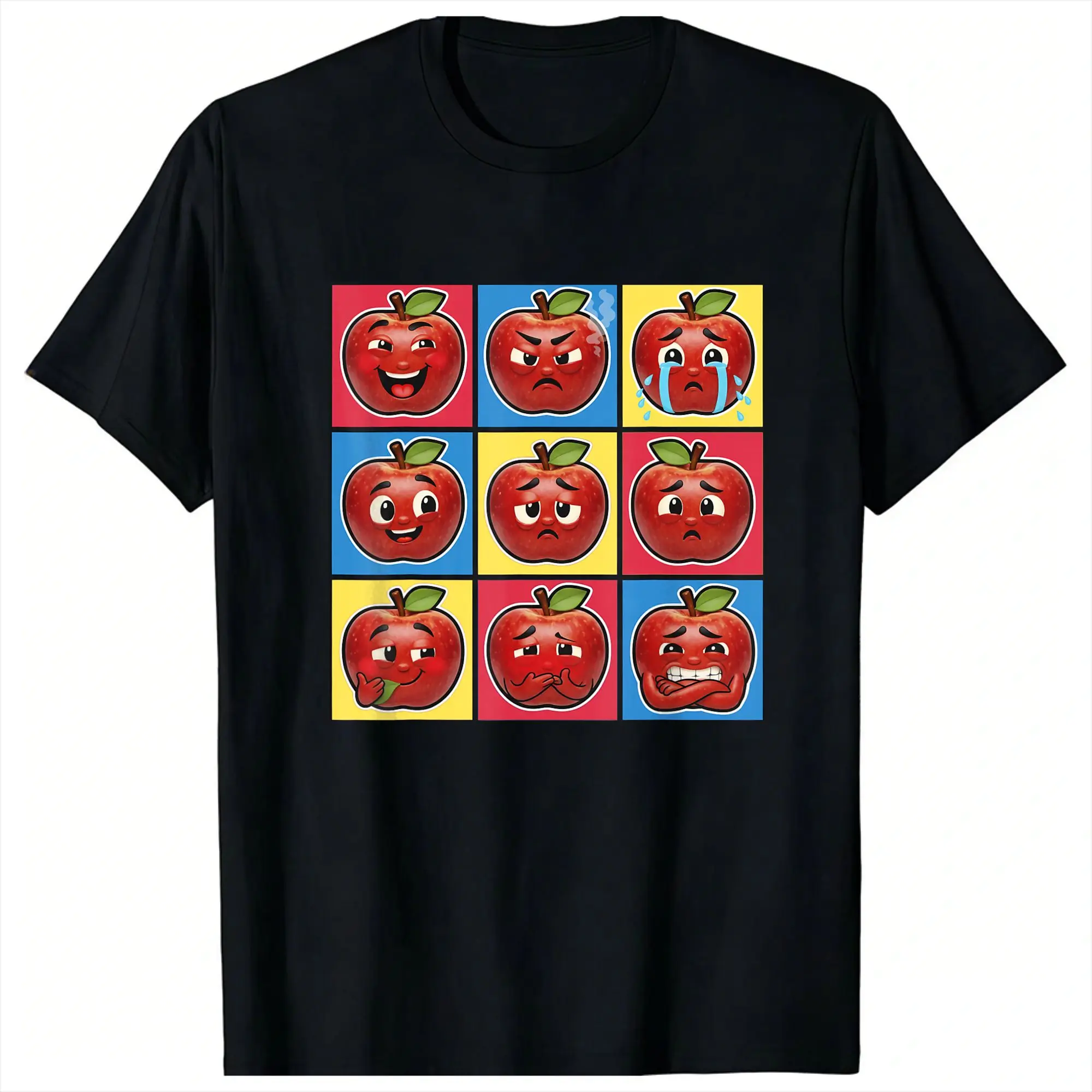 Novelty Apple Face Hilarious Sarcastic Brainrot Funny Meme T-Shirts for Men Crew Neck T Shirts  Short Sleeve Tees Gift Clothes