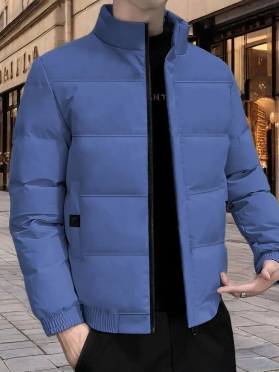 

Winter Thiened ort Cotton Jaet Men's Stand Collar Warm Slim Fit Youth Trendy Cotton Coat Long Sve Double Button Closure