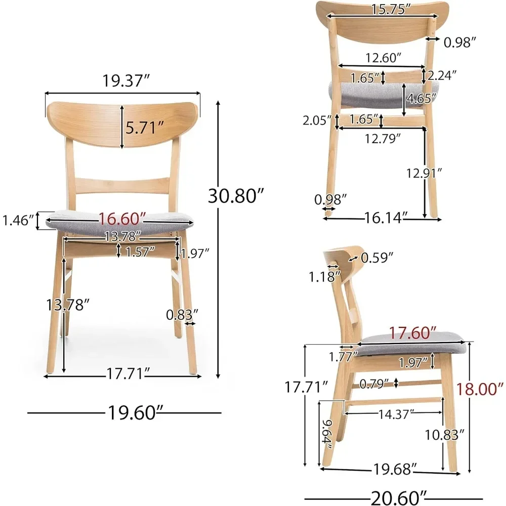 كراسي طعام حديثة (مجموعة من 4) مقاعد مبطنة ناعمة باللون الرمادي الداكن 20.6 بوصة عمق × 19.6 بوصة عرض × 30.8 بوصة من خشب البلوط الطبيعي العالي LMYX