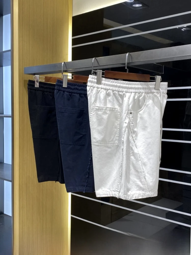 100% Cotton Men's Casual Shorts  Washed Straight Leg Hemmed Summer Breathable Versatile Shorts Fashionable Urban Style