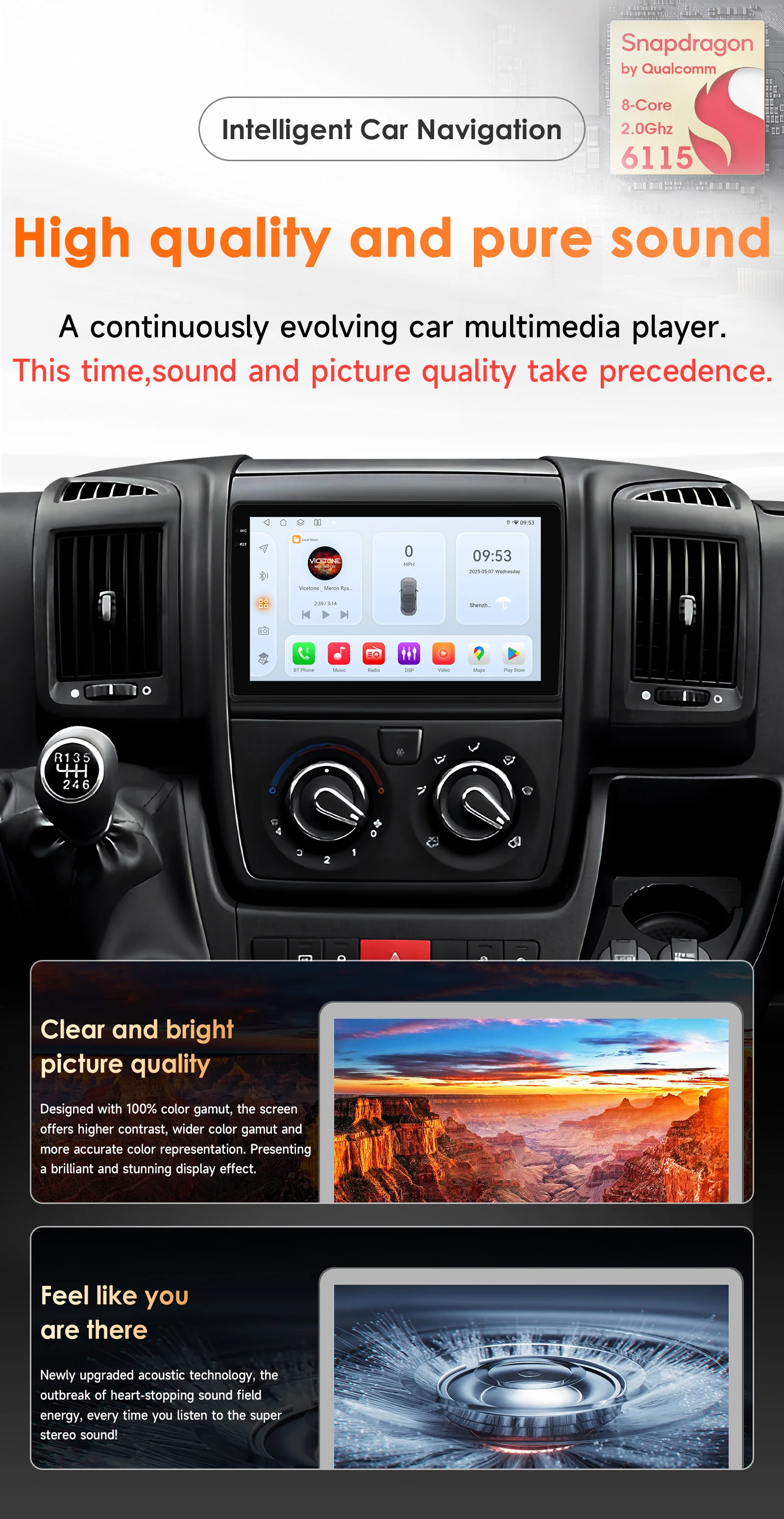 Hizpo CarPlay 4G 6115 AI-Systeme Android 14 Autoradio für Fiat Ducato 3 2006-2022 Multimedia-Videoplayer GPS 2 Din Autoradio – Detail 5