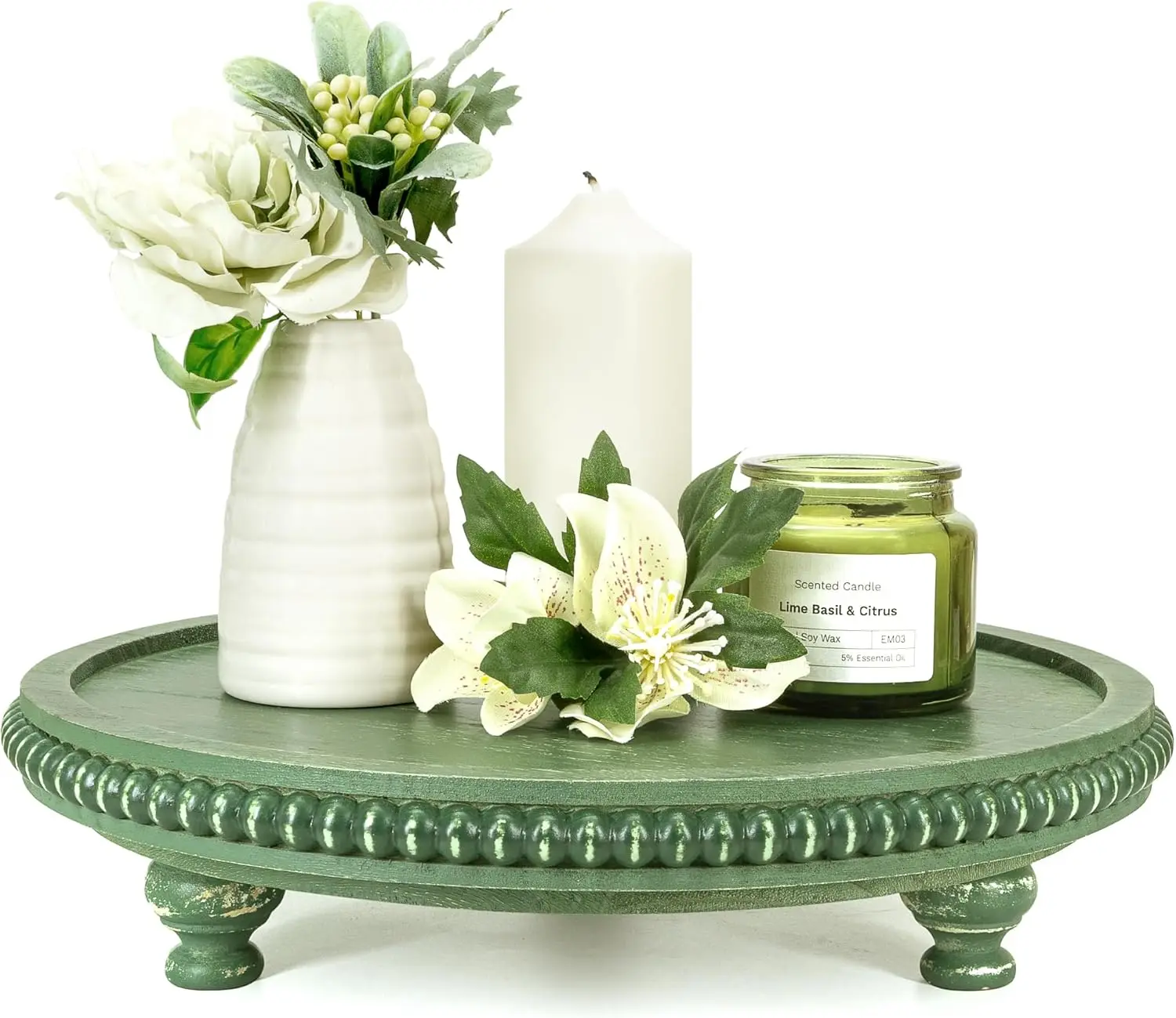 

Round Pine Wooden Display Riser - Beaded Wood Riser for Small Plant Stand & Sink Sponge Holder, Perfume Display Stand -