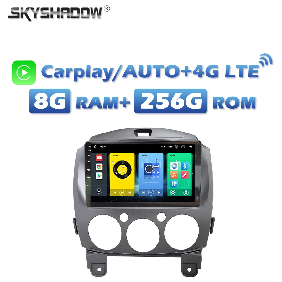 4G SIM Car DVD Player DSP IPS Carplay Auto Android 13.0 8G+256G 8Core GPS RDS Radio wifi Bluetooth For Mazda 2 2010 2011 2012