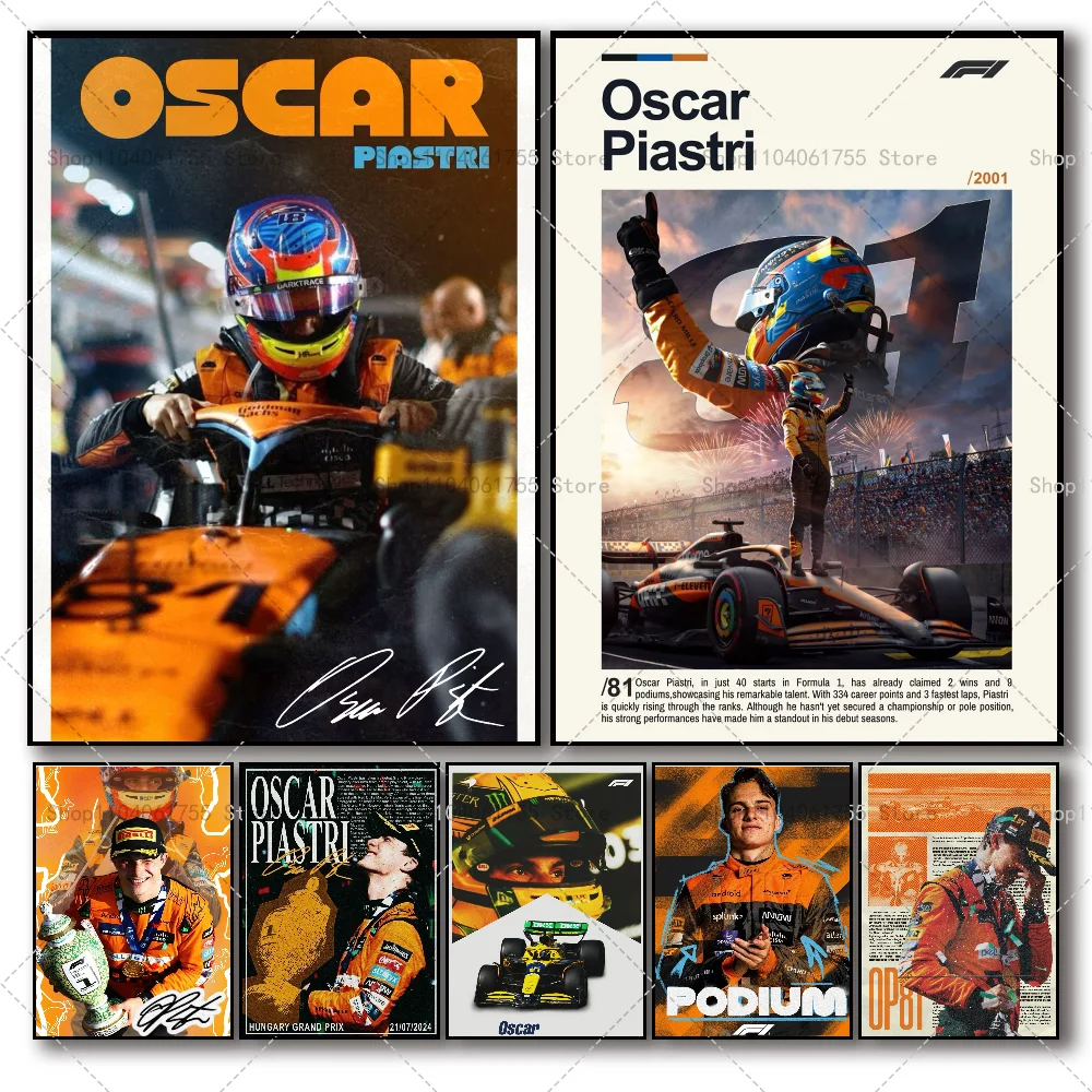 1PC F1 O-Oscar 81 P-Piastri Poster Self-adhesive Art Waterproof Paper Sticker Coffee House Bar Room Wall Decor