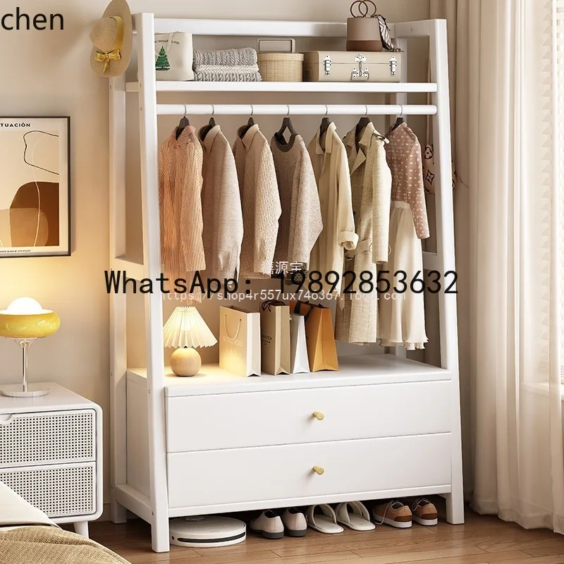 

B-1 Clothes Rack Household Solid Wood Coat Rack with Drawer Bedside Cabinet Floor-standing