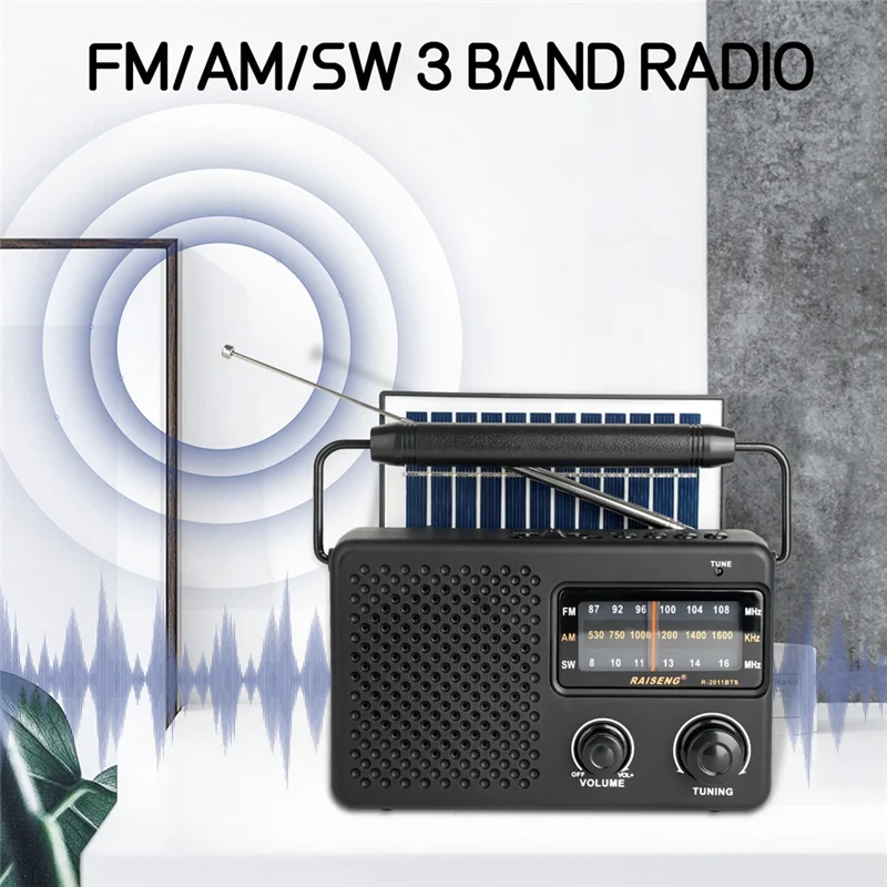 r-2011bts-ポータブルステレオラジオ-am-fm-sw-ラジオ-tf-カード-usb-再生、ソーラー充電緊急ラジオ屋外用