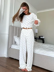 Marthaqiqi Printing Causal Ladies Nightwear Set O-Neck Sleepwear Long Sleeve Pajama Crop Top Nightgowns Pants Femme Nightie Suit