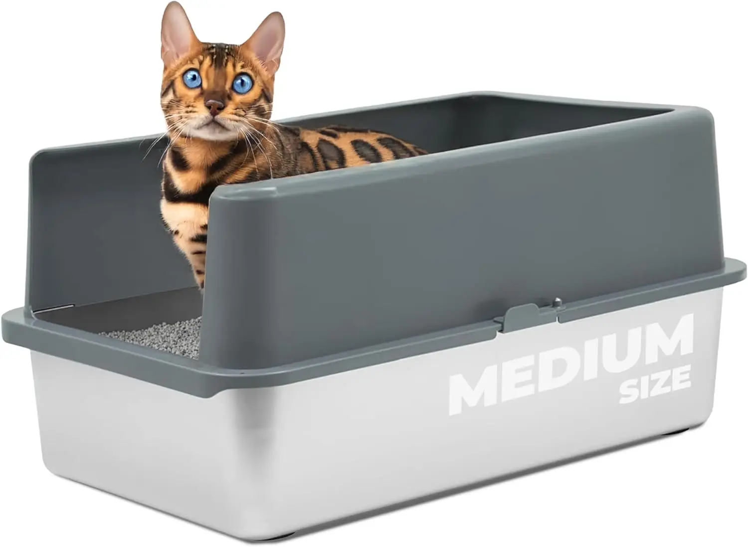 

Stainless Steel Enclosed Litter Box for Cats, Easy to Clean, High Sided, Includes Scooper, Medium Size for Big Cats, 20x14.2x6 in