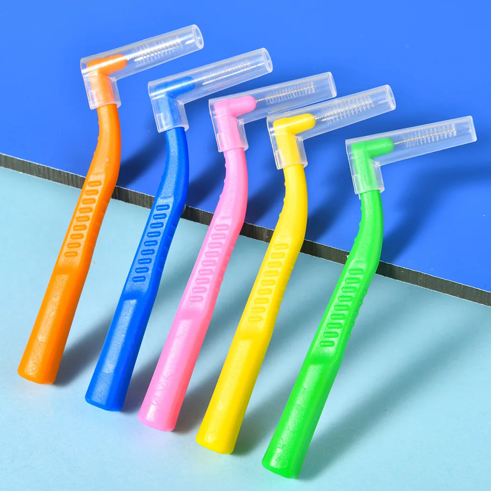 20pcs/box L Shaped Short Interdental Brush for Orthodontic Teeth Clean Between Teeth Braces Cleaning Mini Brush Ultrathin