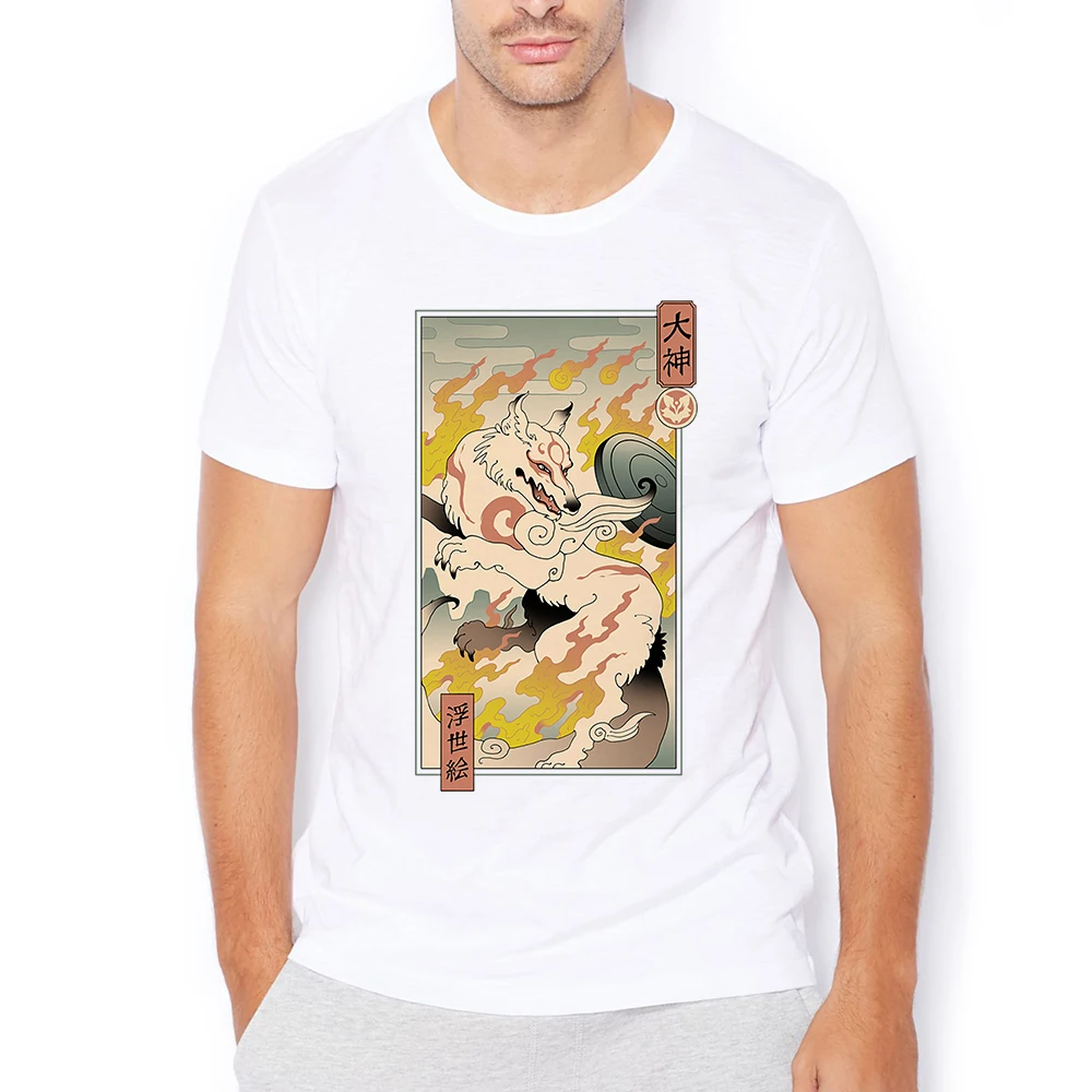 Great God Amaterasu Okami Wolf Funny Anime T-Shirt,Men Casual Short Tshirt ,Unisex Streetware Tee ,breathable Print