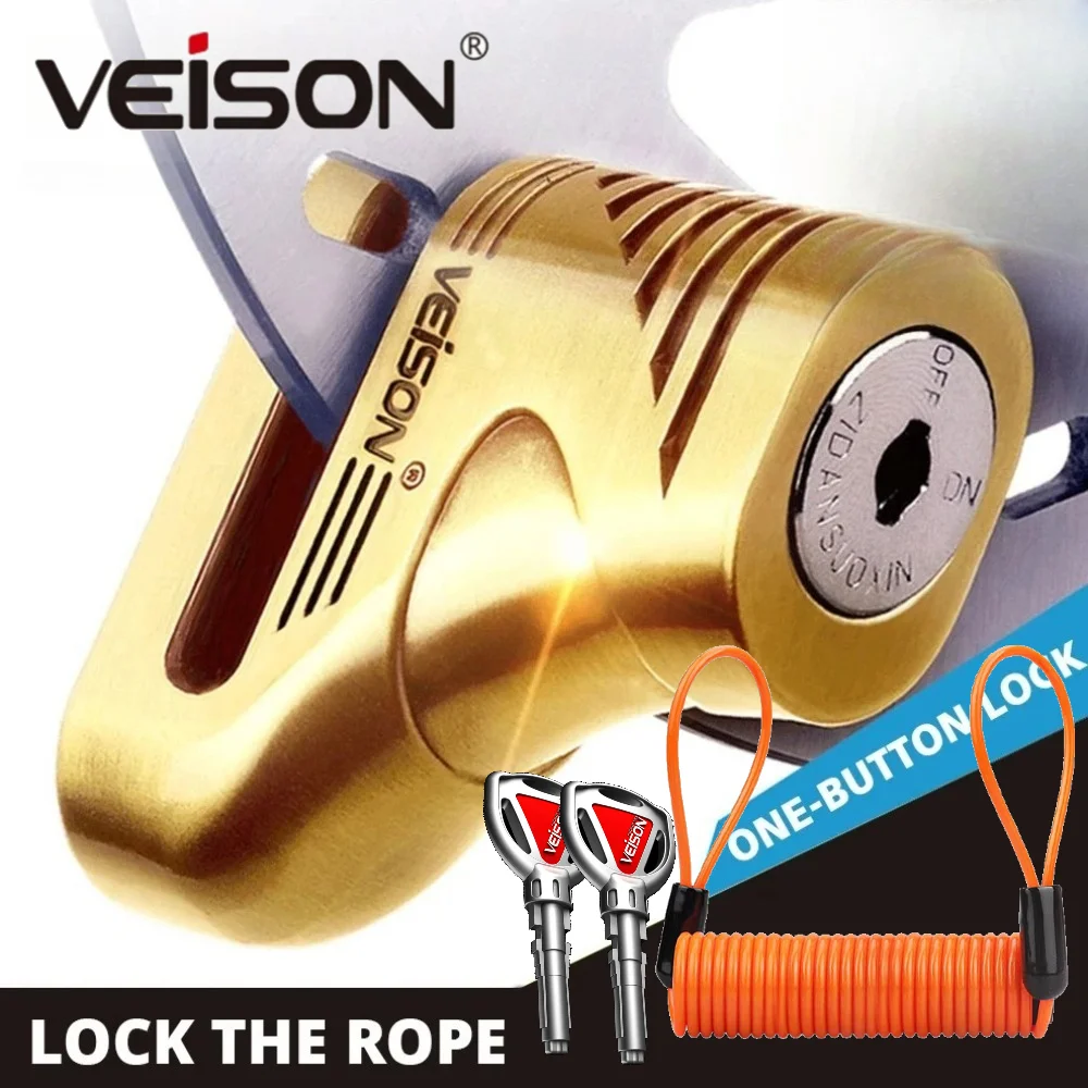 

VEISON Disc Brake Lock Motorcycle Alarm Lock Anti-Theft 130db Motorcycle Lock with Reminder Cable Scooter Bike Brake Rotor Locks