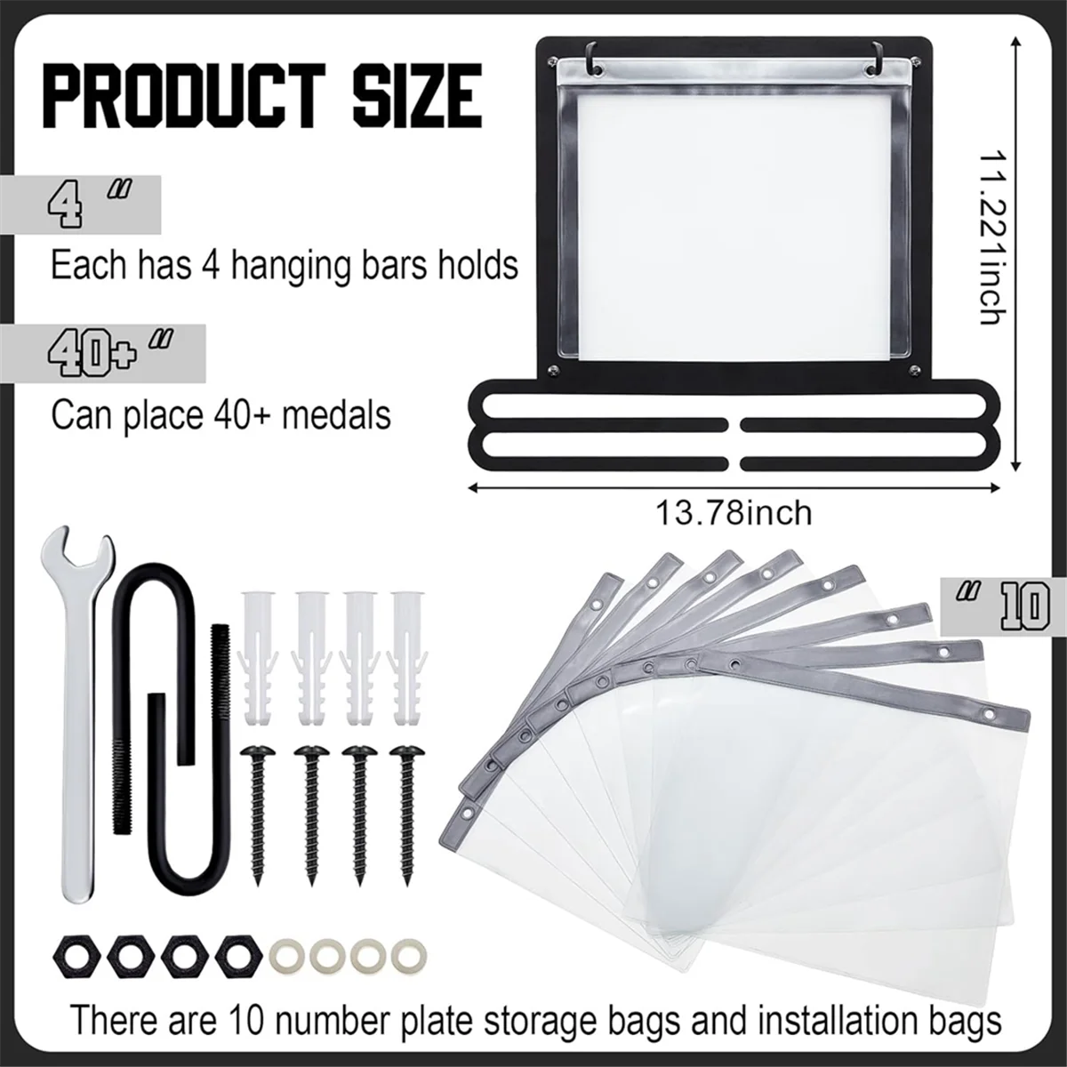 Medal Display Wall Mounted Medal Hanger Running Bib and Medal Holder Hanging Medal Rack Square Shape Medal Holders