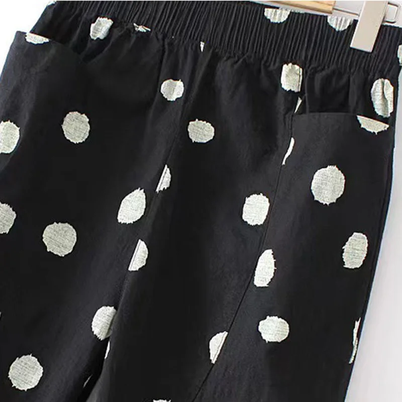 Polka Dot Chic Casual Elastic High Waist Loose Wide Leg Women\'s Pants Korean Fashion Ankle-Length Pants For Women 2024 Autumn