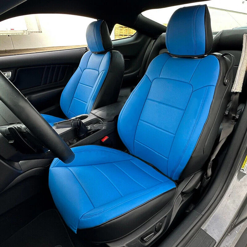 Custom Fit for Ford Mustang Car Accessories Seat Covers Full Set Middle Perforated Genuine Leather for 2015-2022 Ford Mustang