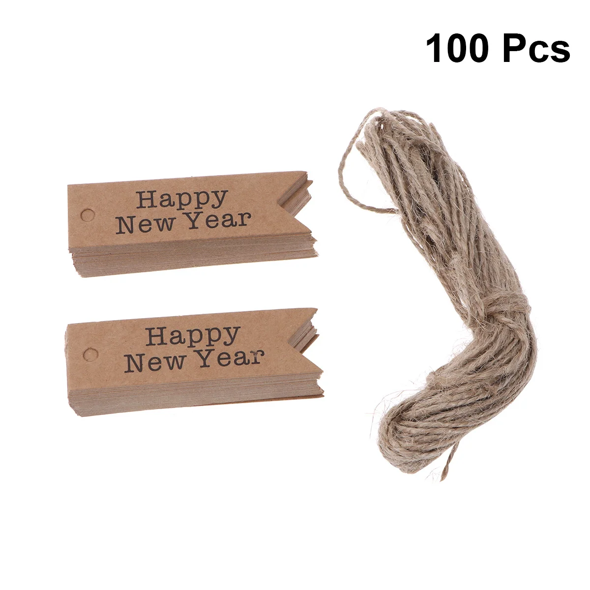 100Pcs DIY Kraft Paper Label with Rope Hole Swallowtail Gift Tag for New Year Baking Store Packaging Handmade Project Use
