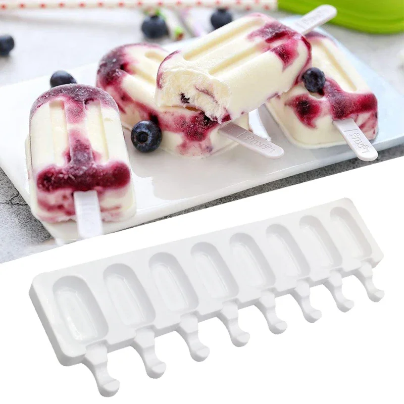 

Silicone Ice Cream Mold, Pop Cube, Popsicle Barrel, Dessert DIY Mould Maker Tool with Stick, 8 Holes