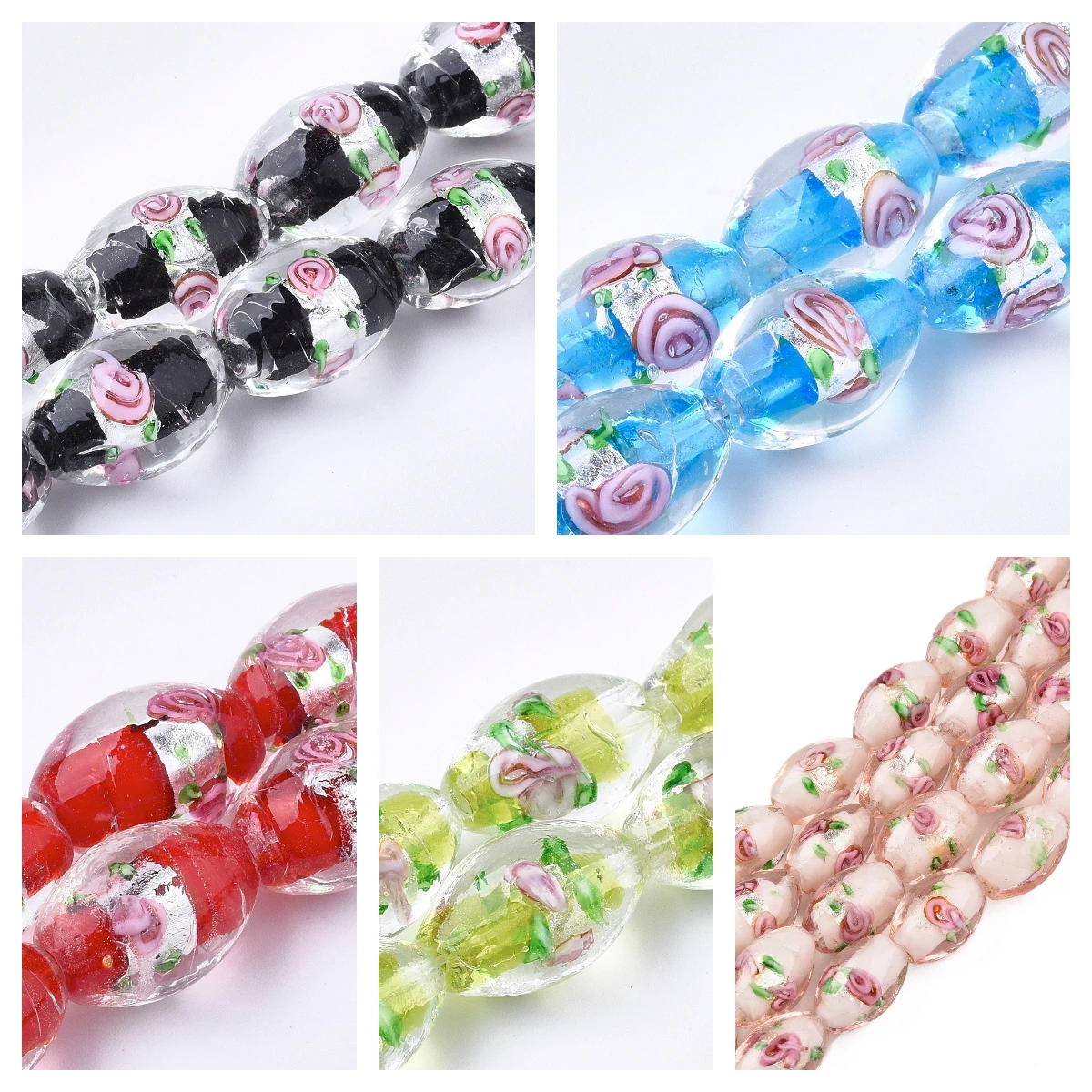 10-20pcs Oval Flower Pattern Glass Lampwork Beads Handmade Colorful Loose Beads for Bracelet Necklace Jewelry Making Accessories