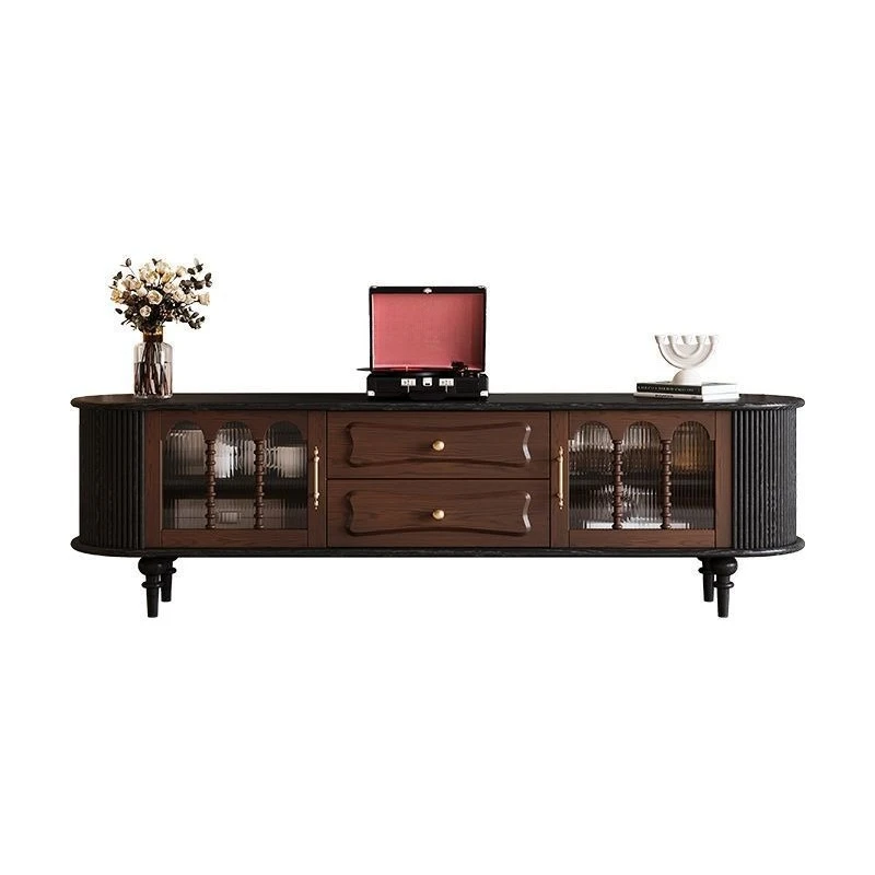 

light luxury retro coffee table, TV cabinet cream American solid wood TV cabinet, living room storage and locker integrated