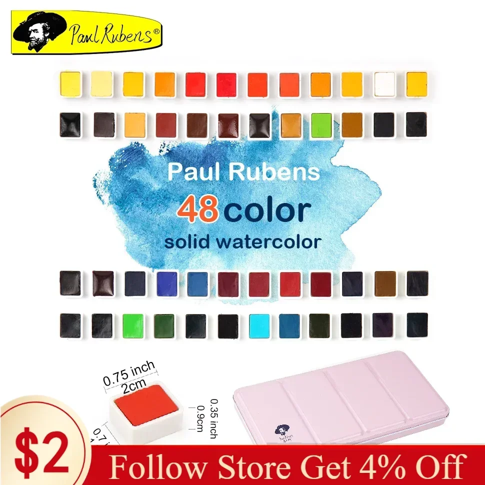 Paul Rubens 48 Colors Solid Watercolor Paint Set Artist Level Professional Watercolor Pigment Travel Bag Drawing Art Supplies