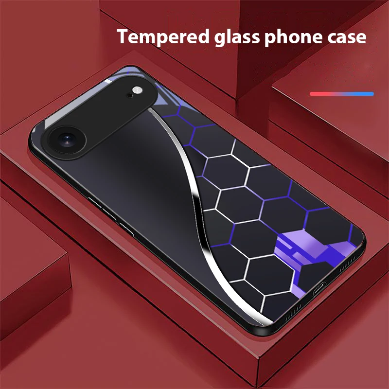 Purple honeycomb pattern For iPhone 11 Pro 12 13 mini 14 15 Pro Max 16 E 17 Air XS Max XR 8 7 Plus SE 5 6 Black Glass Phone Case view 5