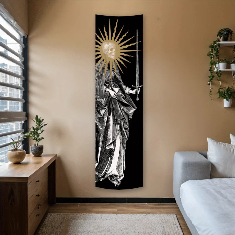 VIKAMA Wandteppich im gotischen Stil, Totenkopf-Sonnen-Motiv, dunkelthemaerischer Wandbehang für Wohnzimmer oder unverwechselbare Wanddekoration für das Schlafzimmer