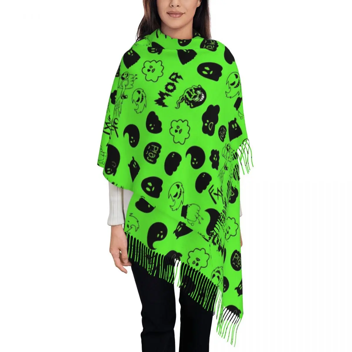 

Стильный шарф Feid Ferxxo с призрачным узором и кисточками, женские зимне-осенние теплые шали, женские шарфы