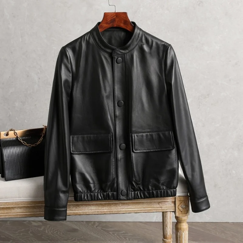 

2023 Autumn Spring Genuine Leather Jacket Women Stand Collar Slim Fit Casual Motorcycle Short Coat Female Real Sheepskin Coats