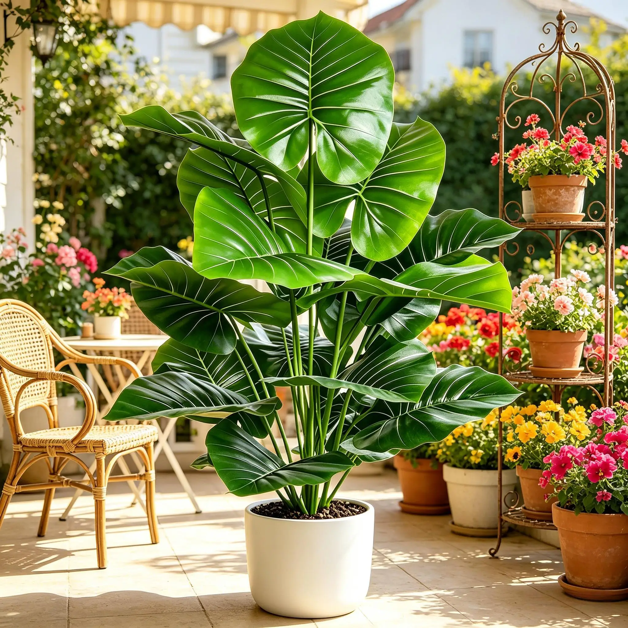 Hojas Artificiales de Alocasia Redondas de 60-105 cm, Planta Artificial para Decoración de Interiores, Exteriores, Hogar, Jardín, Oficina y Fiestas
