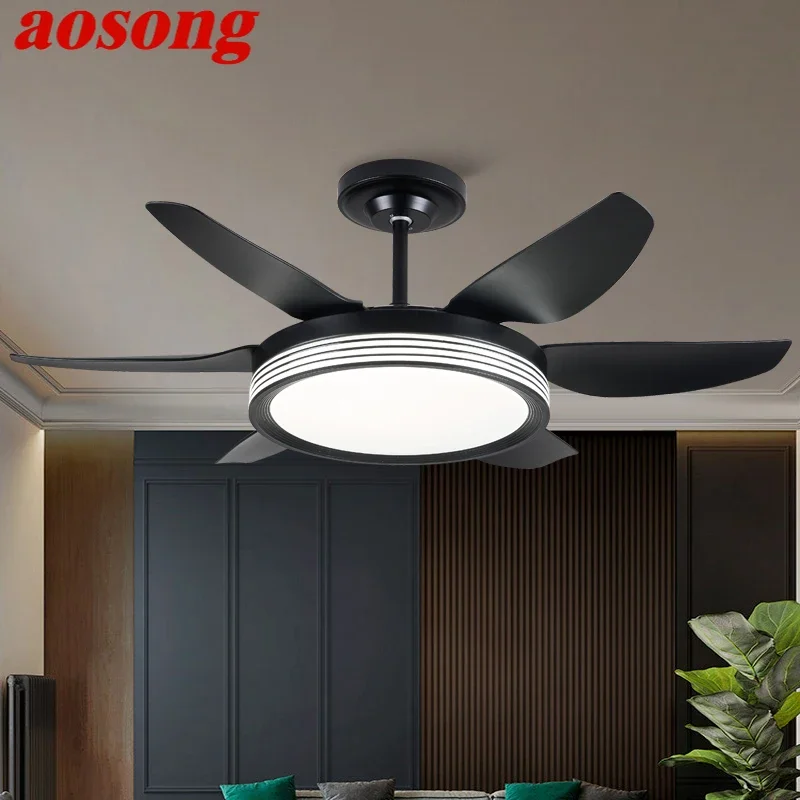 

AOSONG Fan Light Nordic LED Ceiling Fan Light Modern Minimalist Restaurant, Living Room, Bedroom Commercial Electric Fan